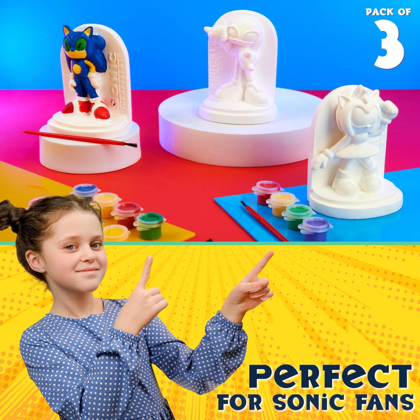 SONIC THE HEDGEHOG Plaster Figures for Painting, DIY Craft Set, Children, Painting Set for Children and Teenagers