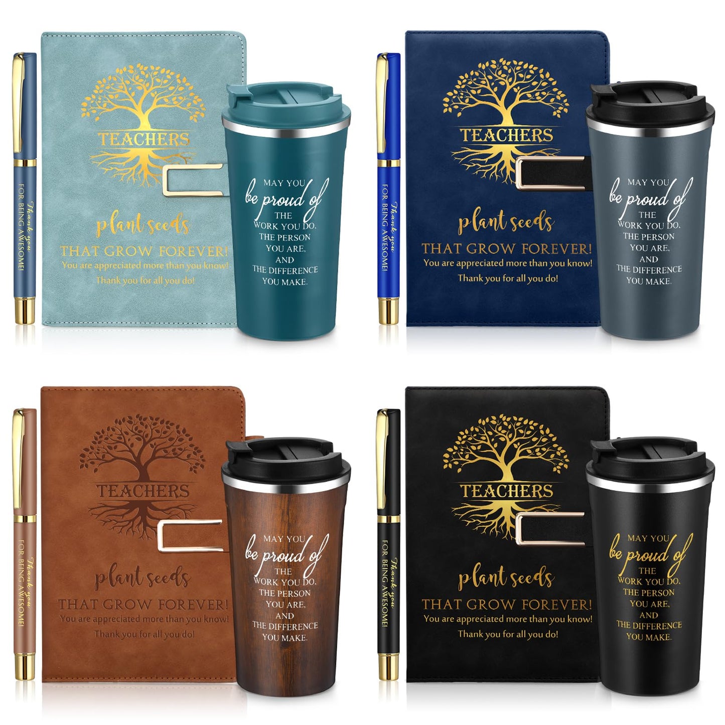 Pickmesh 12 Pcs Teacher Appreciation Gifts End of Year Teacher Gift Set with 17 oz Coffee Tumbler A5 Leather Journal Pen Thank You Birthday Gift for Mem Women Teachers Educator (Mixed Color)