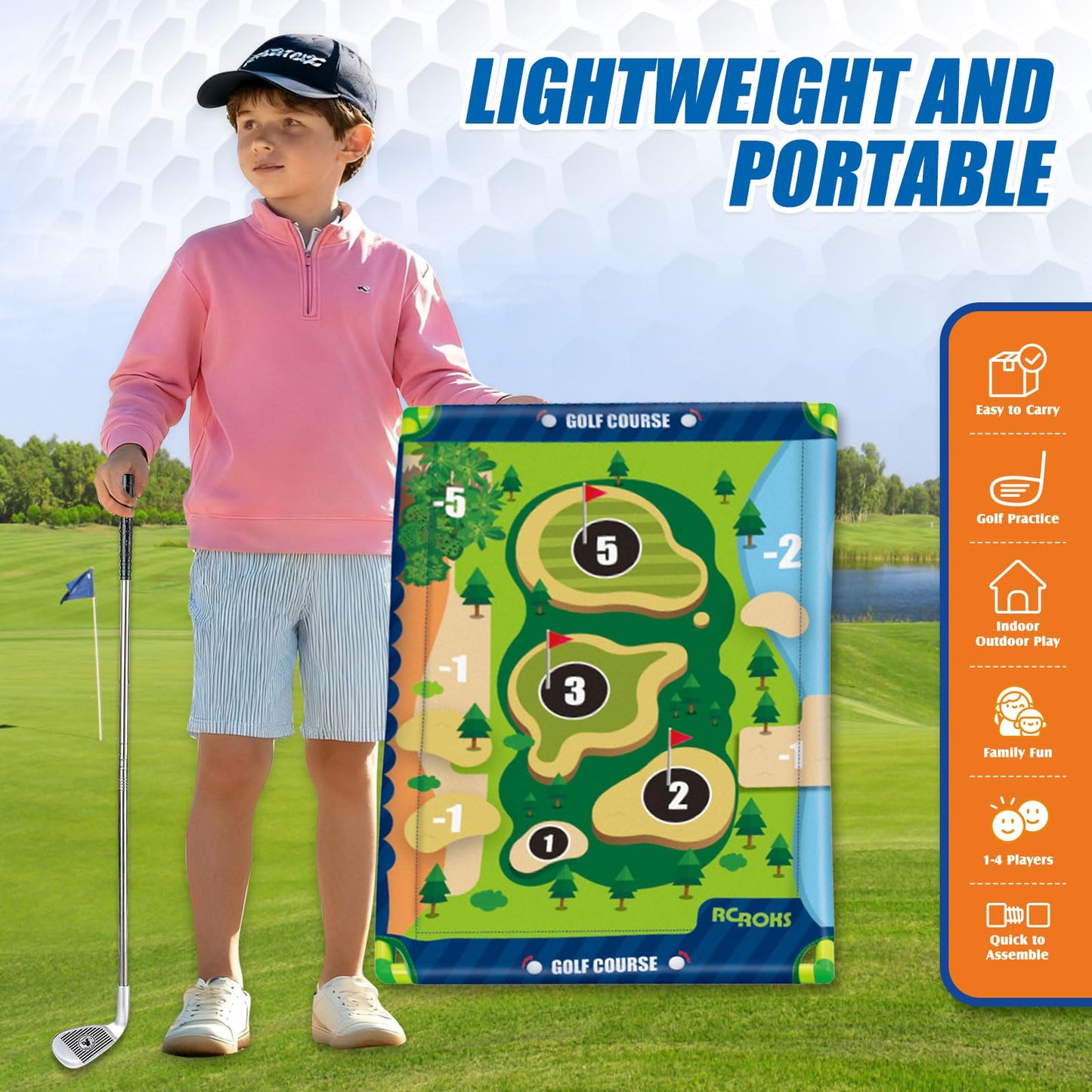 Golf Chipping Game w/t 2 Clubs, The Original Golf Practice & Battle Sports Toy Gifts for Junior Children, Family Backyard Target Game Indoor Outdoor Beach Lawn Park Ages 6+