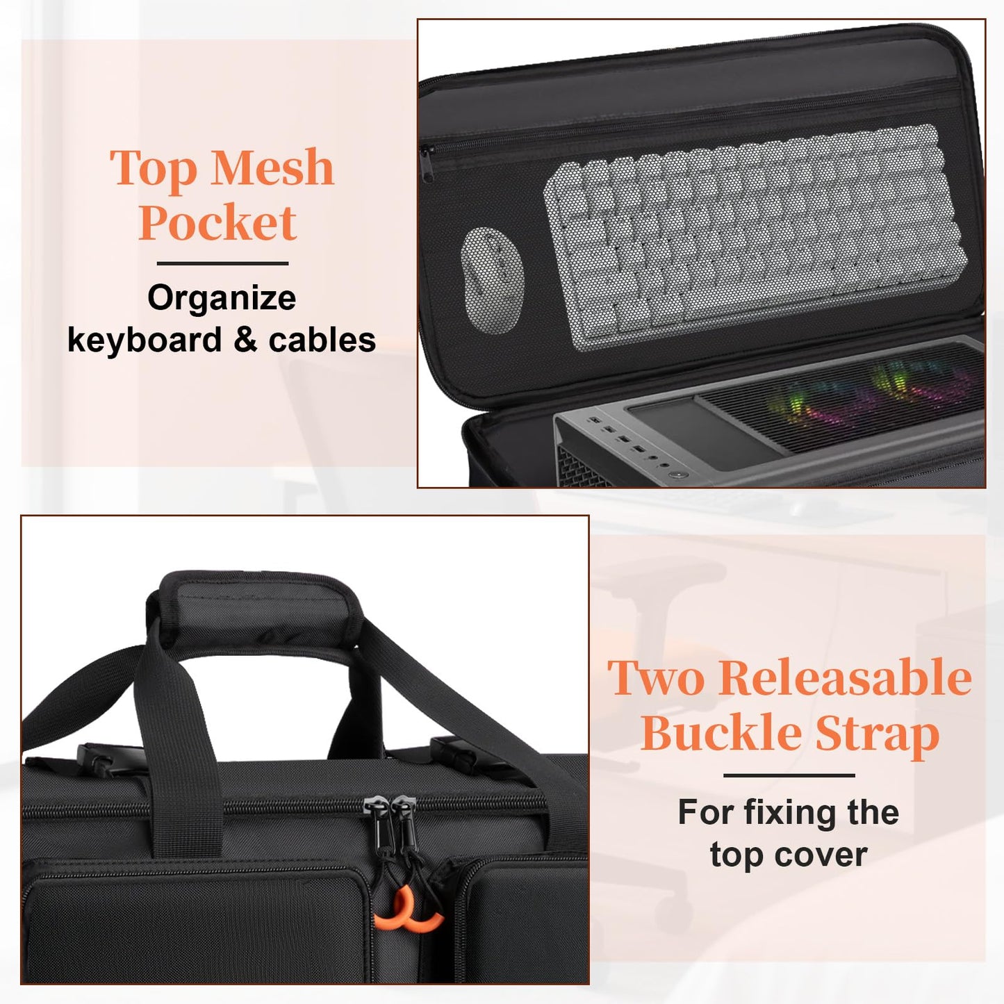 Computer Desktop Tower Large Carrying Case, PC Travel Case for Computer's Box for Moving, Portable Gaming Backpack for Keyboard, Mouse and Accessories, Bag Compatible with ATX/M-ATX mainframe chassis