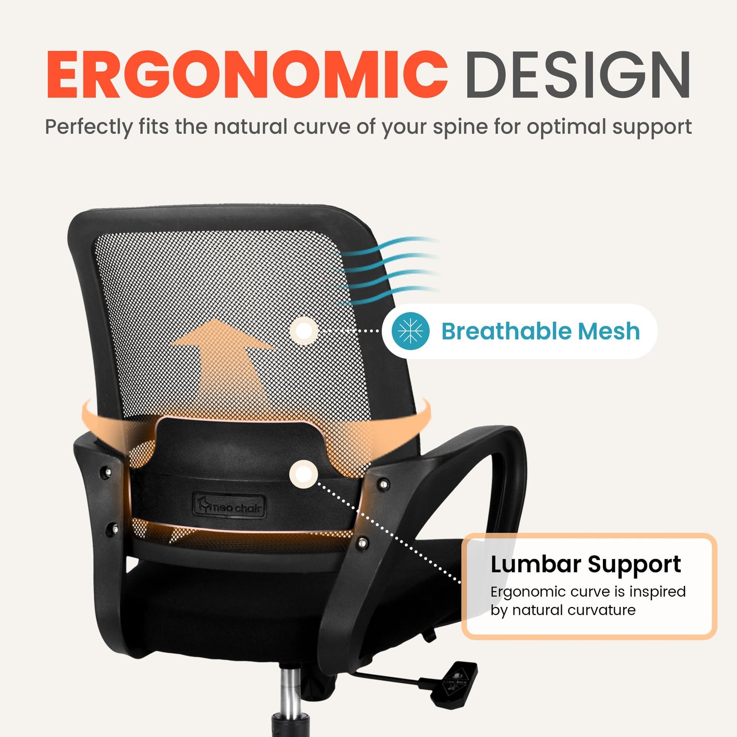 NEO CHAIR Office Desk Ergonomic Computer Mesh Chair with Lumbar Mid Back Support Adjustable Height Swivel Rolling Wheels Comfy Task Vanity Chair for Home Bedroom Study (Black)