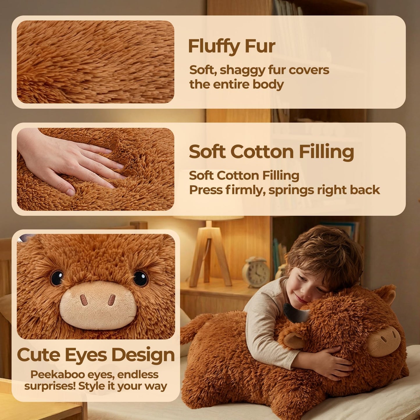 Mewaii 4 Lbs Weighted Stuffed Animals - Heavy Belly & Limbs, 23" Highland Cow Plush for a Realistic Hug, Super Soft Fluffy Plush Toy for Kids and Adults