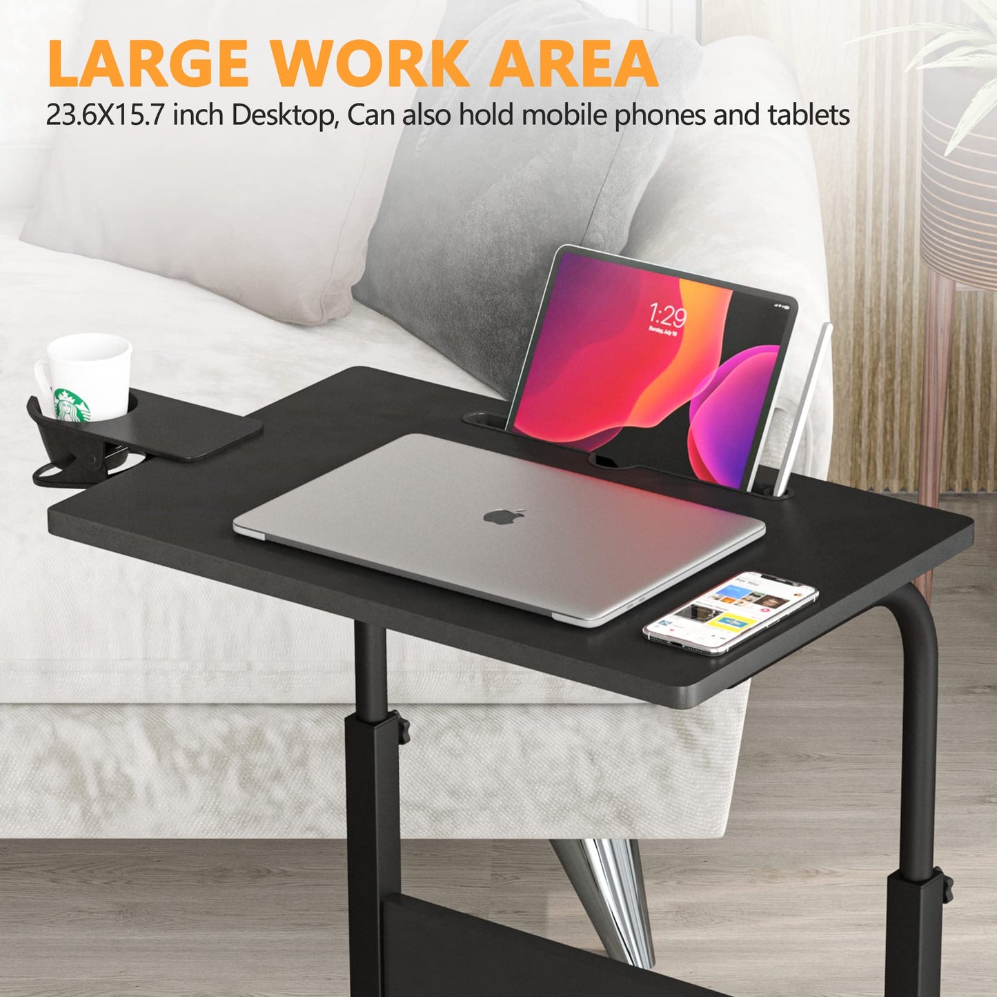 Klvied Small Standing Desk Adjustable Height, Portable Treadmill Desk, Mobile Table Ideal for Laptops and Tablets, Black