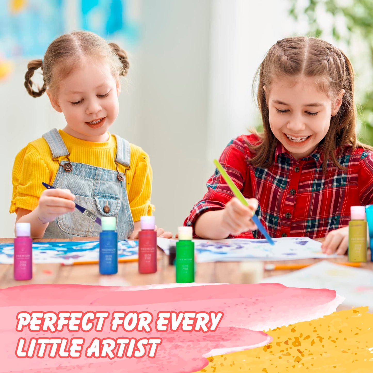Kids Tempera Paint Set | Value Pack Includes 40 Washable Non-Toxic Colorful Paints (2oz bottles) & 15 Brushes | Metallic, Neon, Glow In The Dark, Glitter Paints | Hand, Finger Paints | Paint For Arts & Crafts, Fun Projects