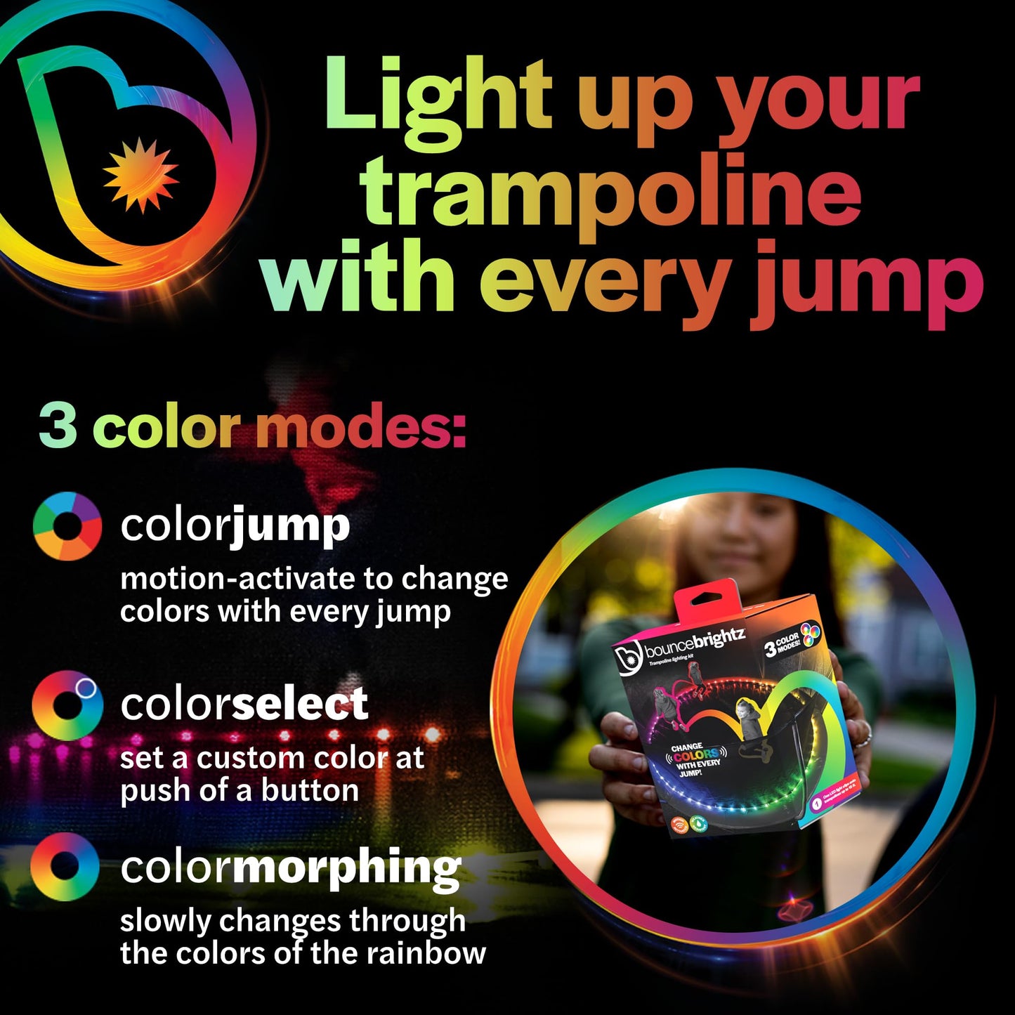 Brightz Bounce LED Trampoline Lights Trampoline Accessories for Kids Trampoline Toys Trampoline Games 14 14ft 16 16ft 15 15ft Summer Fun for Kids Outdoor Trampoline Game Trampoline Stuff