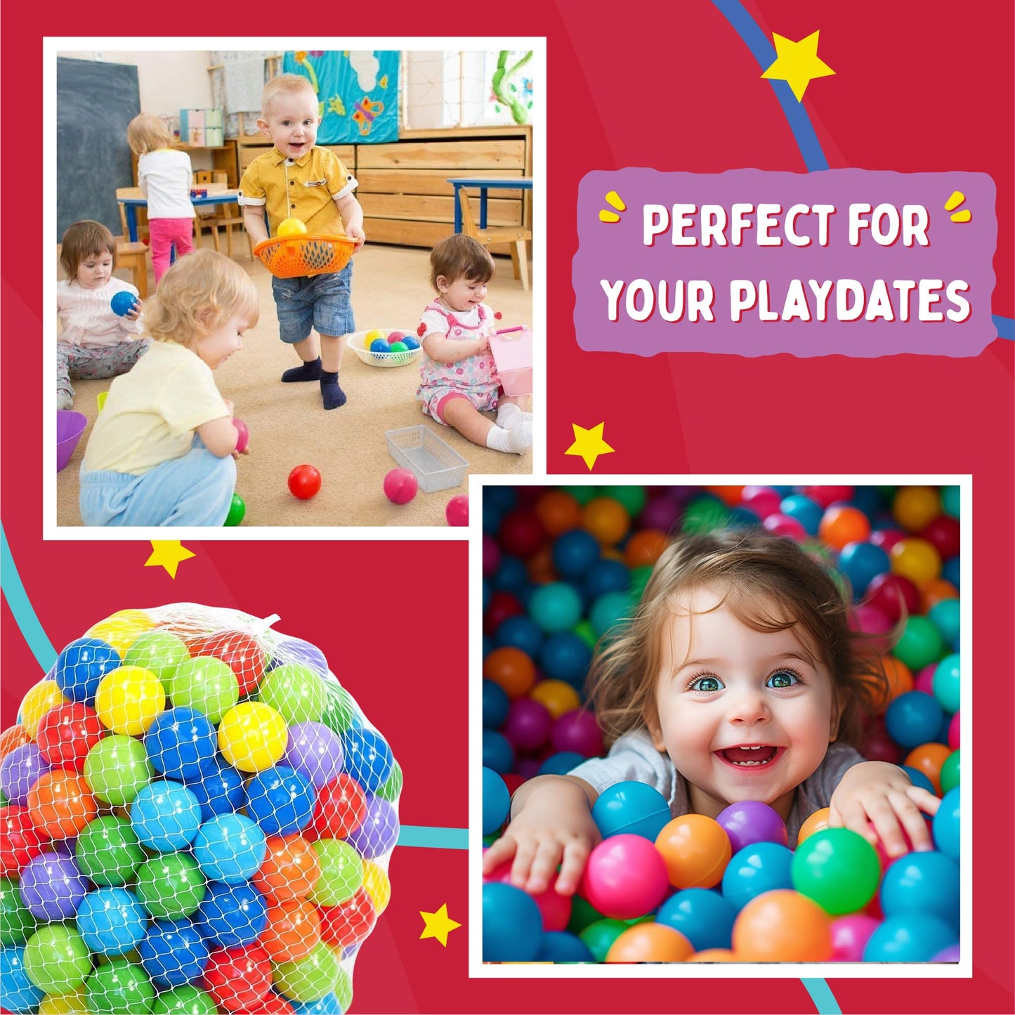 Playz Soft Plastic Mini Ball Pit Balls 200 Count - w/ 8 Vibrant Colors - Crush Proof, No Sharp Edges, Non Toxic, Phthalate & BPA Free for Baby Toddler Ball Pit, Play Tents & Tunnels Indoor & Outdoor
