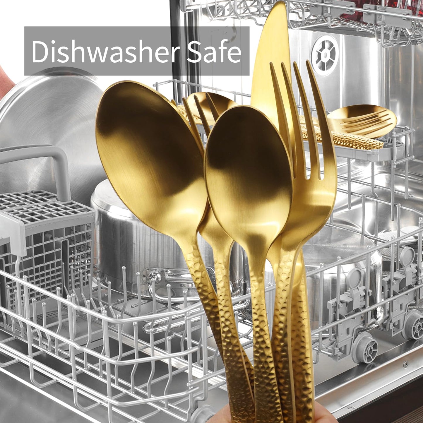 Flatasy Matte Gold Hammered Flatware Set Stainless Steel Silverware Set 20 Pieces Cutlery Set for Home Kitchen Restaurant Hotel Housewarming Wedding Gift Service for 4