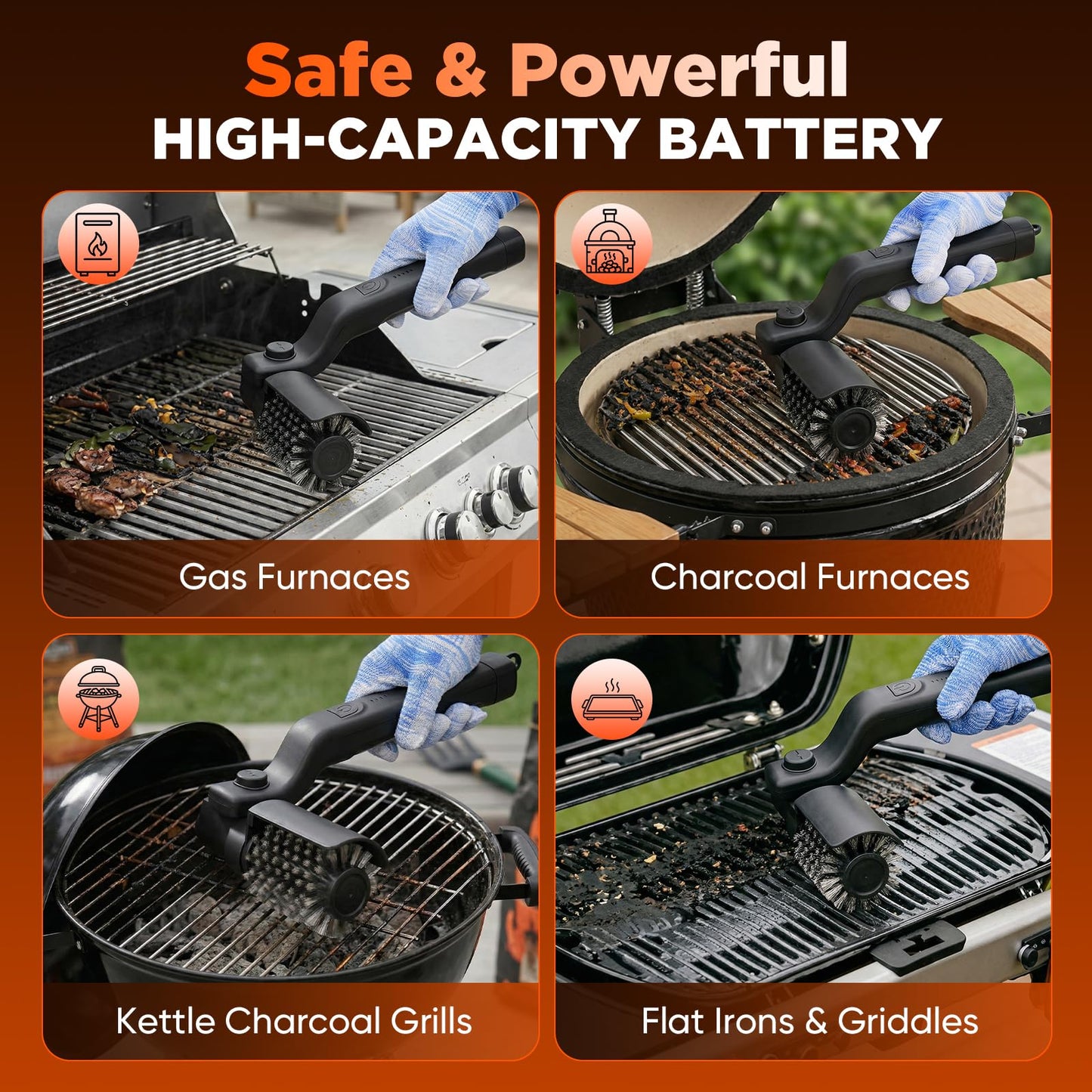 Sakerplus Electric Grill Brush,Cordless Rechargeable Grill Cleaning Brush with 2 Heads, 3-Speed & Angle Adjust, 400 RPM Waterproof Grill Cleaner for Outdoor Grill for Outdoor Camping Barbecue Grates