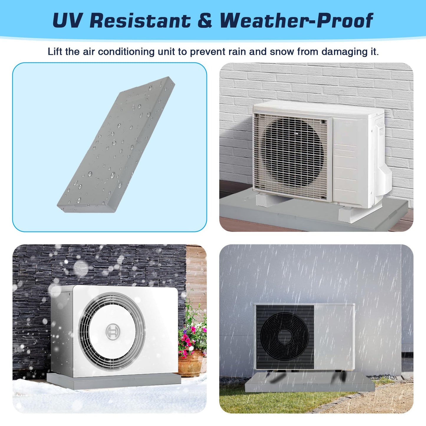 Mini Split Condenser Pad for Ductless Air Conditioner Heat Pump Systems, 38" x 18" x 3" Anti-Slip Plastic Equipment Base for Outdoor HVAC Unit, Gray