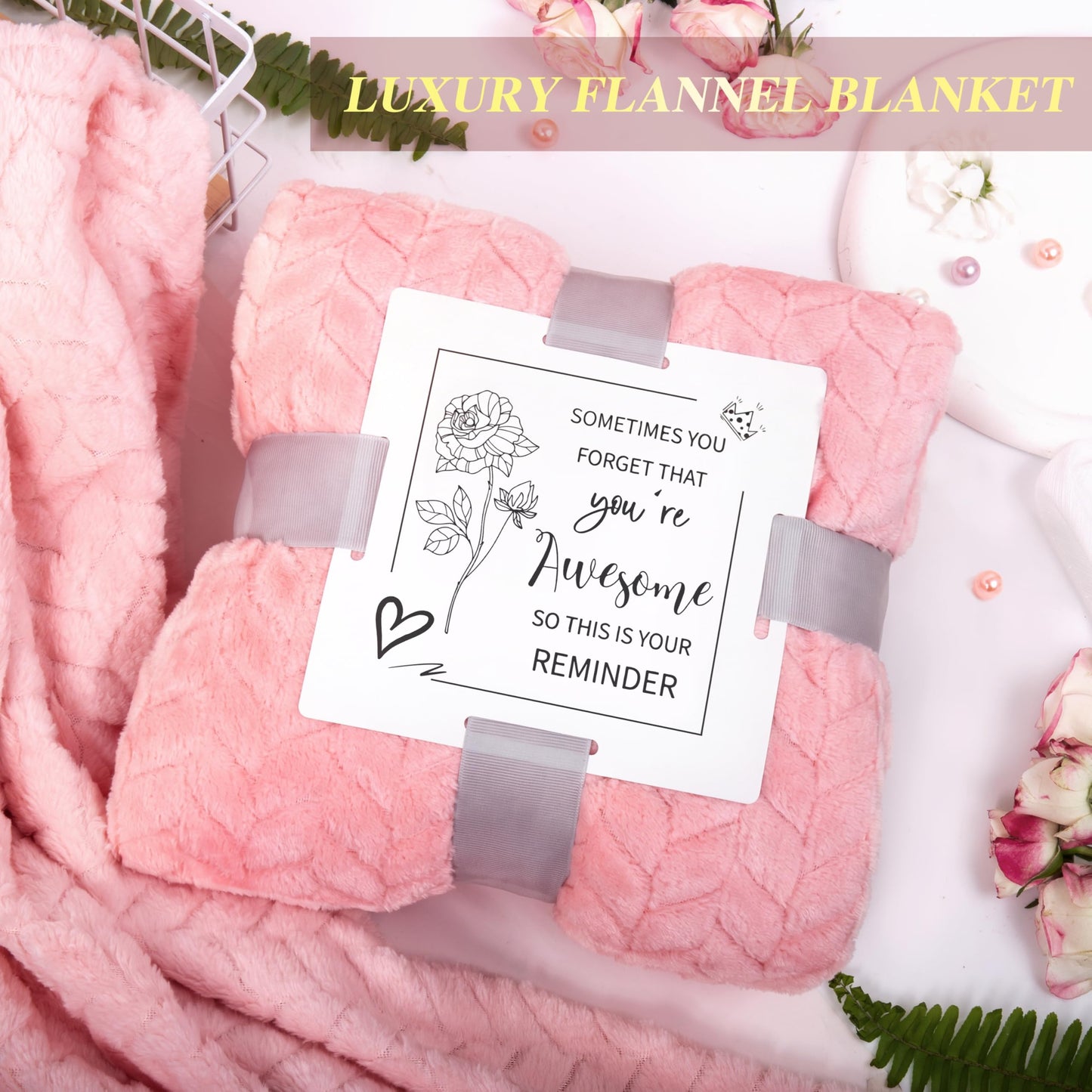 Oufrenn Birthday Gift for Women for Mom Mother, Self Care Package Get Well Gift Basket Happy Birthday Set w/ 40oz Tumbler with Handle & Blanket Thinking of You Her Best Friend Sister