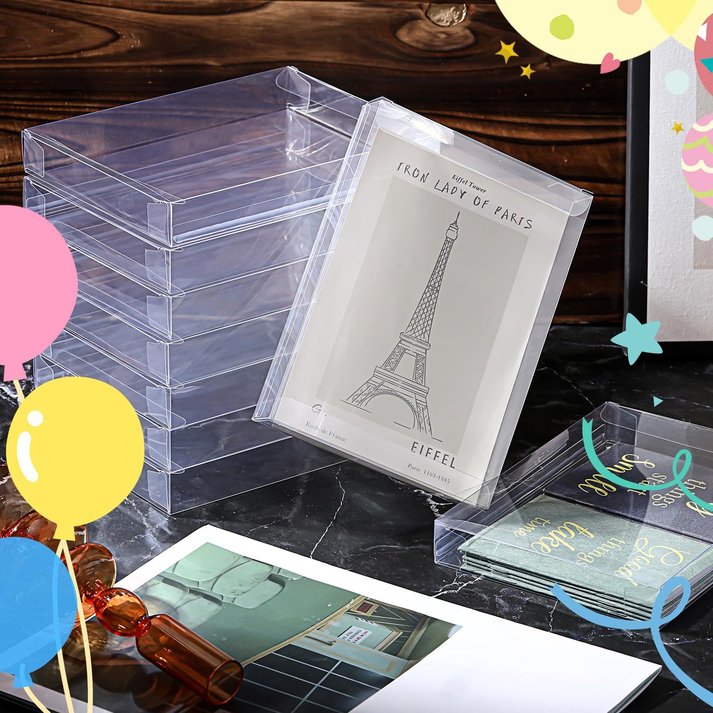 Sintuff 100 Pcs Clear Card Box Greeting Card Storage Boxes Clear Plastic picture display for Greeting Cards 5.39 x 7.36 x 1 Inches Photo Storage Box Rectangle Small Boxes for Favors