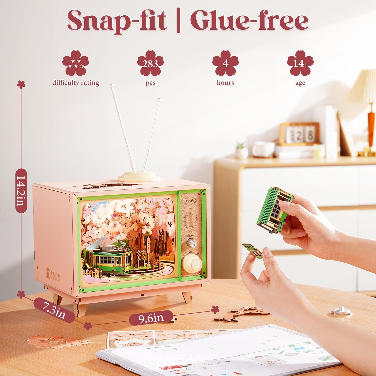 Rolife 3D Puzzle for Adults-Sakura Dreamy Tour, 3D Wooden Puzzles TV Music Box for Mom, DIY Creative Craft Kits Model Kits for Adults, Unique Gift and Home Decor (Sakura Dreamy Tour)
