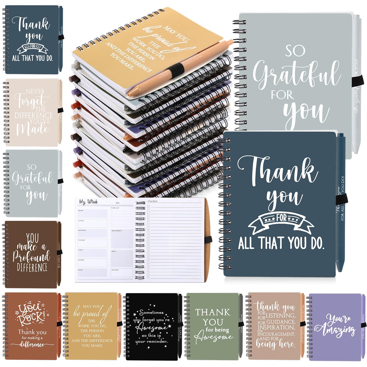 Tellingyou Bulk Employee Appreciation Gifts A6 Notebook with Pens CNA Week Appreciation Gifts Thank You for Team Office Coworker Staff Graduation Teacher Volunteers(Neutral Colors,100 Pcs)