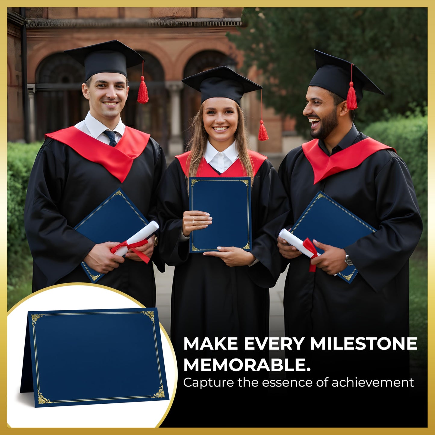 160 Pcs Certificate Holders Bulk, Navy Blue Diploma Covers Gold Foil Border, Document Covers for Letter Size 8.5x11 Award Certificates, Cardstock, Document Papers, Graduation