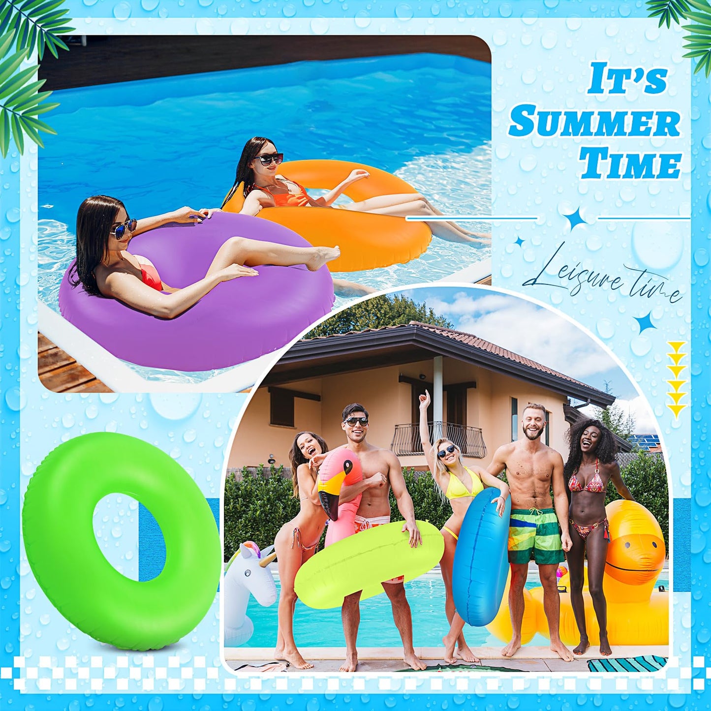 Civaner 12 Pieces Inflatable Pool Floats, 35 Inches Neon Swim Tubes for Adults Ring Pool Floaties Bulk for Beach, Summer, Holiday, Bachelorette Party Decorations