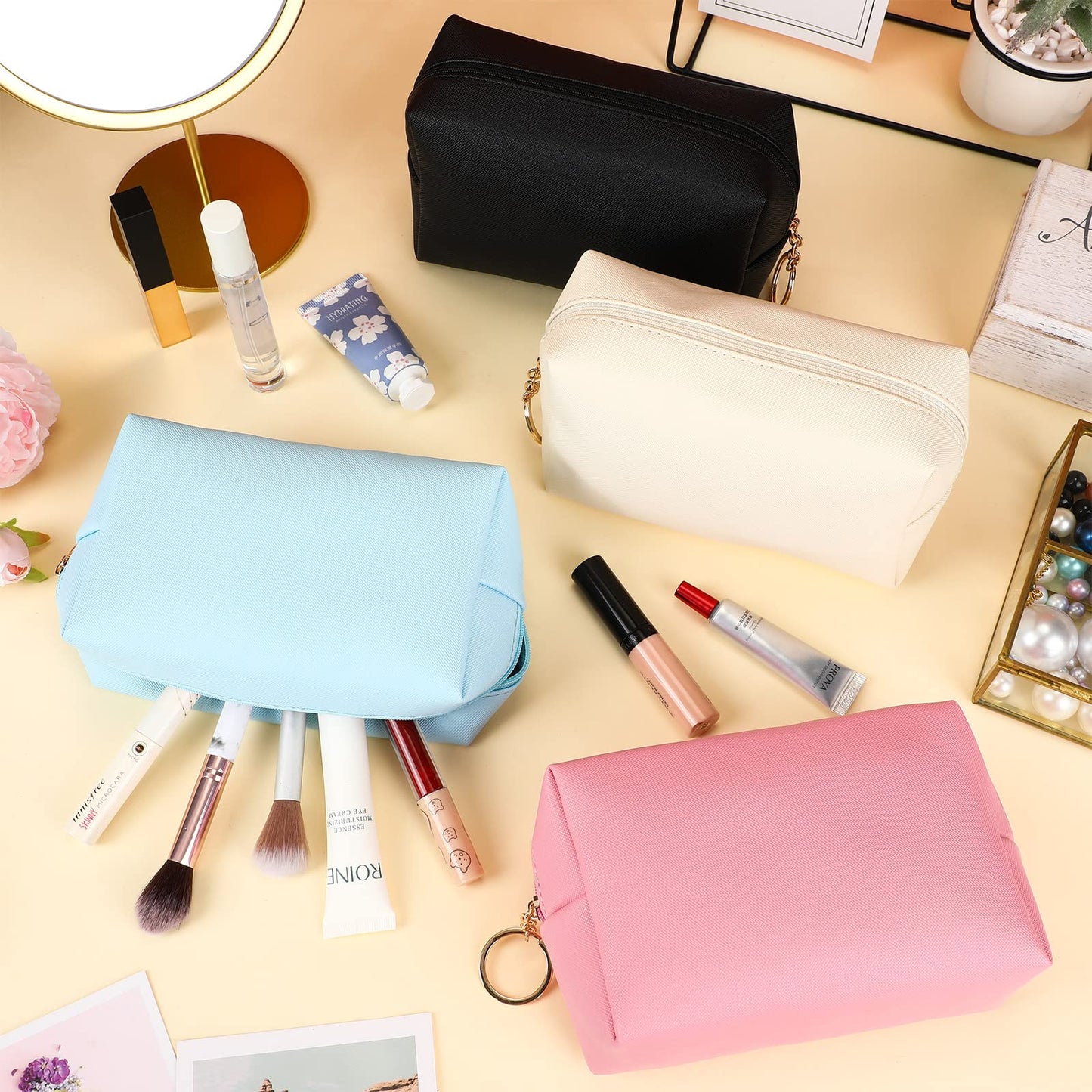 Chunful 24 Pcs Preppy Makeup Bag PU Leather Cosmetic Bag Bulk Makeup Plain Pouch Waterproof Toiletry Purse for Women Traveling Preppy Pencil Case Travel Purse Cosmetic(Mixed Colors)