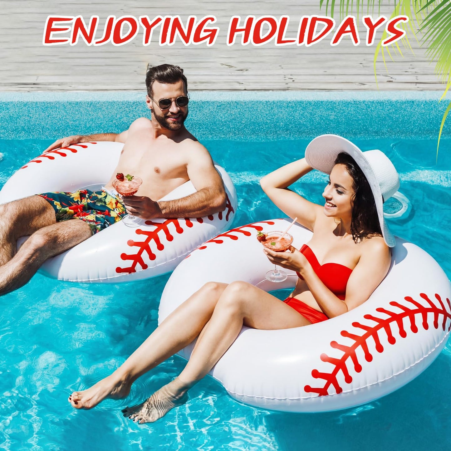 Soulchen 6 Pack 32.5 Inch Giant Baseball Inflatable Pool Floats Large Baseball Swim Rings Pool Tubes Floating Rafts for Adults Summer Swimming Beach Lake Sports Party Birthday Decorations Fun Gifts