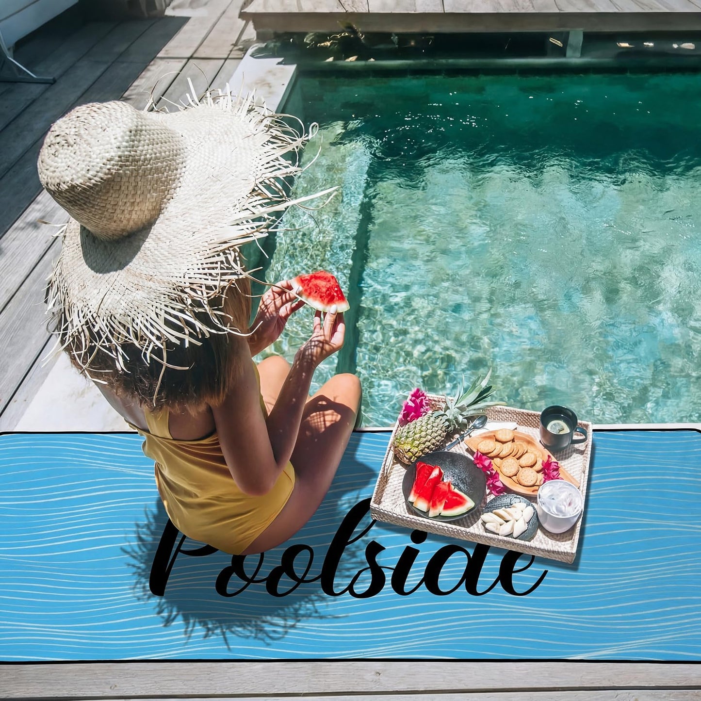 Tinideya Pool Mat Poolside Non Slip Mat Walk Pool Deck Mats Rugs for Floor Outdoor Rubber Mats with Drainage Outdoor and Indoor Dock Safety(Blue,23.62" X 67.72")