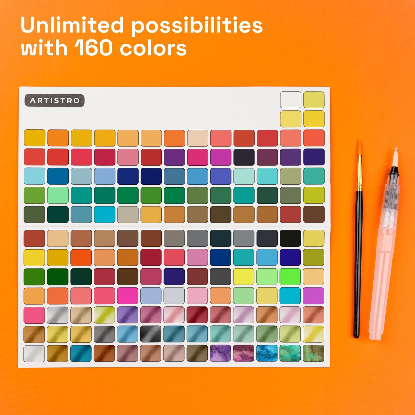 ARTISTRO Watercolor Paint Set 160 Colors - Vivid, Metallic & Neon, Portable Travel Set for Kids & Adults