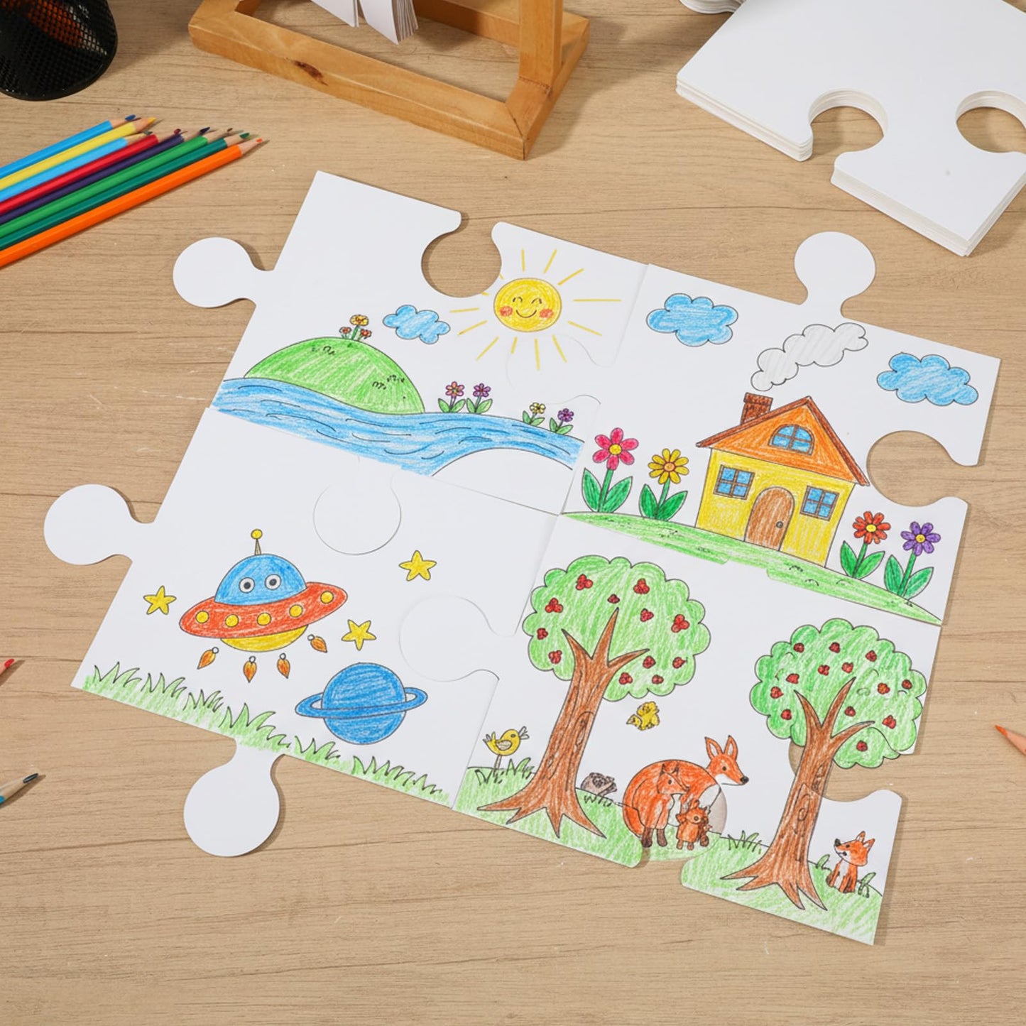 60 Pcs Large Blank Puzzle Pieces 8 x 9 Inch White Blank Puzzles to Draw on for Adult to Draw and Write and Makes Your Own Art Display