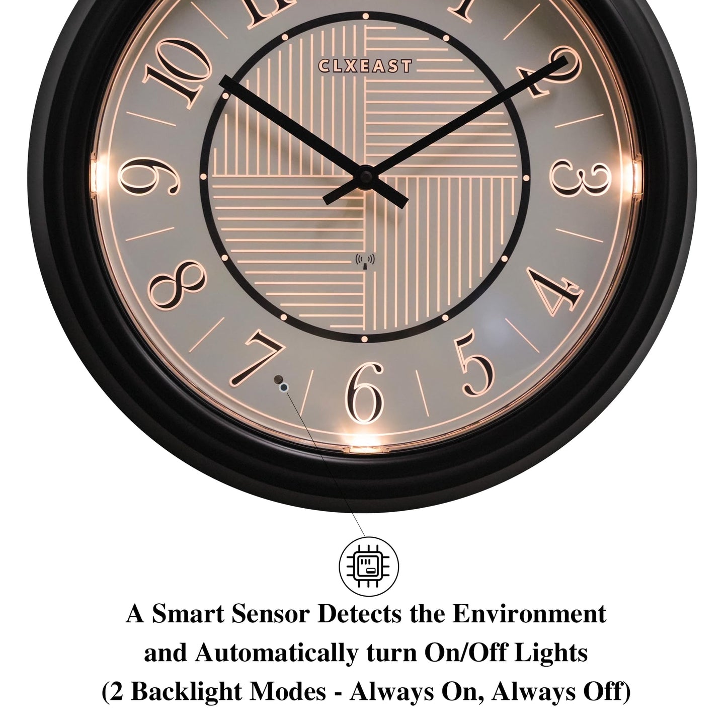 CLXEAST 14 Inch LED Illuminated Indoor Outdoor Atomic Analog Wall Clock Battery Operated, Glow in The Dark Wall Clock for Living Room, Home Office,Bathroom,Kitchen,Oil Rubbed Bronze Black Finish