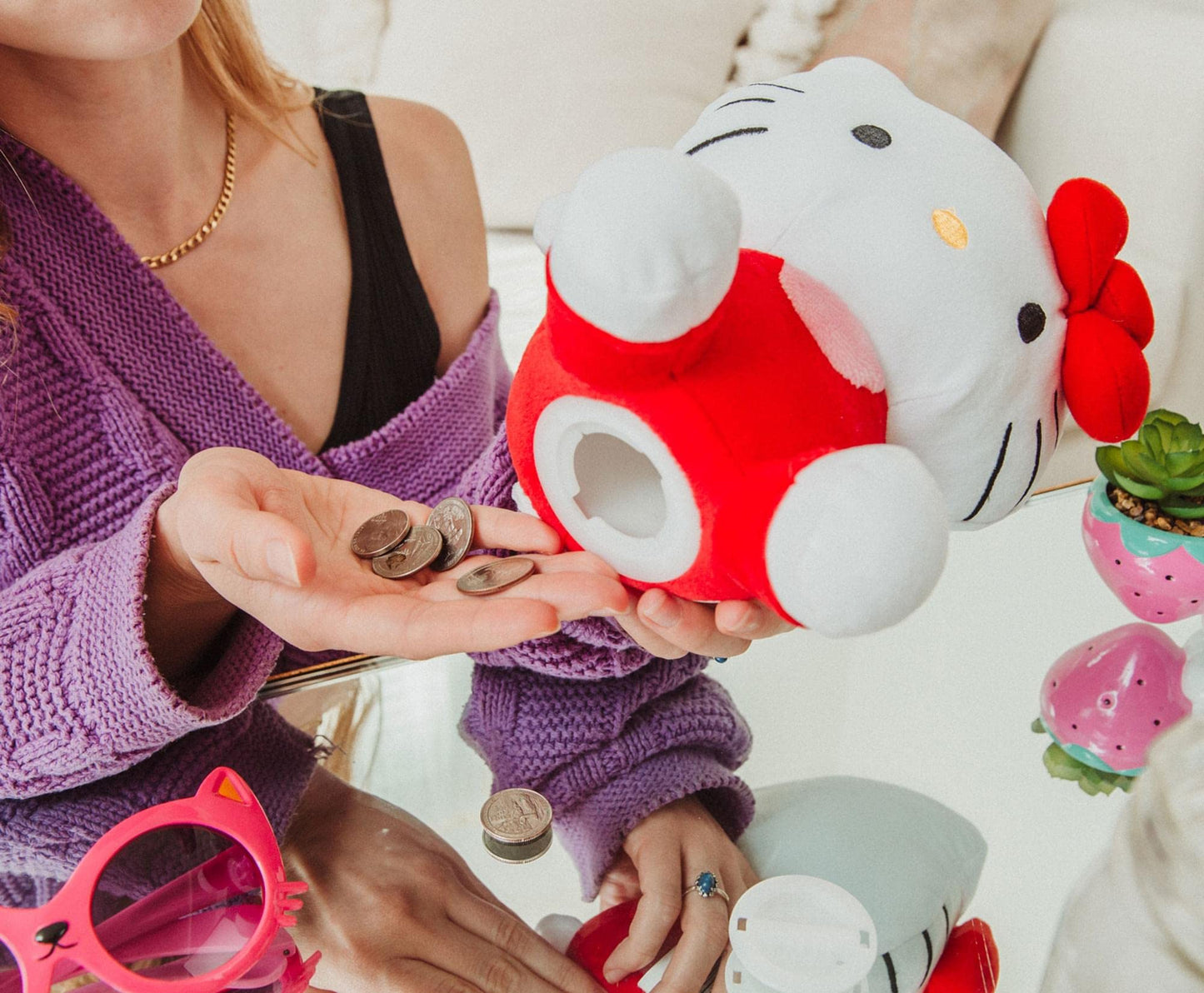 Silver Buffalo Sanrio Hello Kitty Sitting Pose Soft Plush Coin Bank