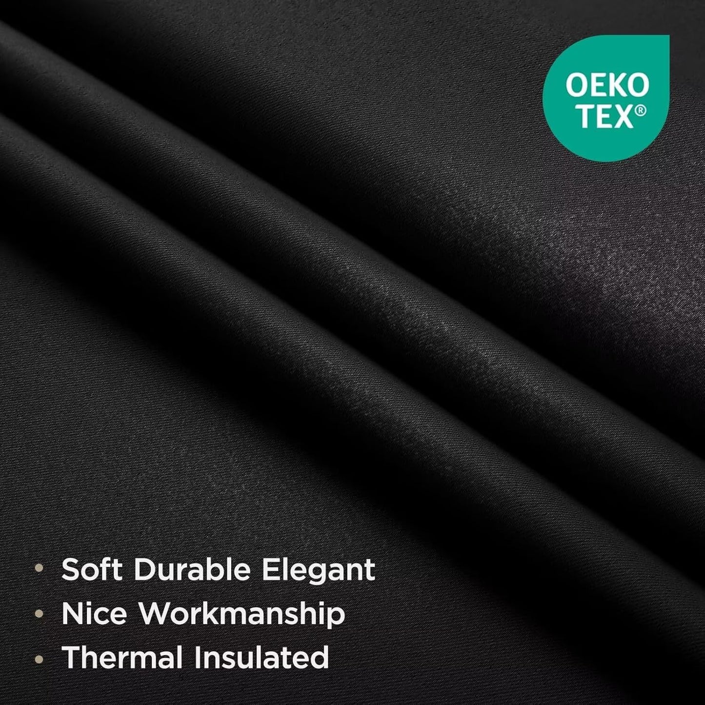 Joydeco 72 Inch Blackout Curtains for Bedroom, Black Out Curtains 72 Inch Long, Room Darkening Curtains & Drapes for Living Room Window Rod Pocket Back Tab (W52 x L72 Inch, Black)