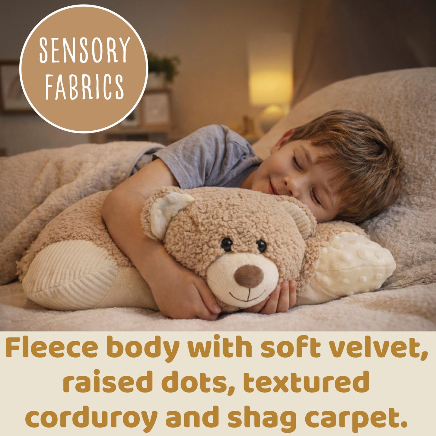 Pillow Pets Weighted Hiro Bear – 3.5 lb Sensory Plush Comfort Companion, Textured Fleece Weighted for Calming Hugs, Relaxation, and Sleep Support, Ages 3+