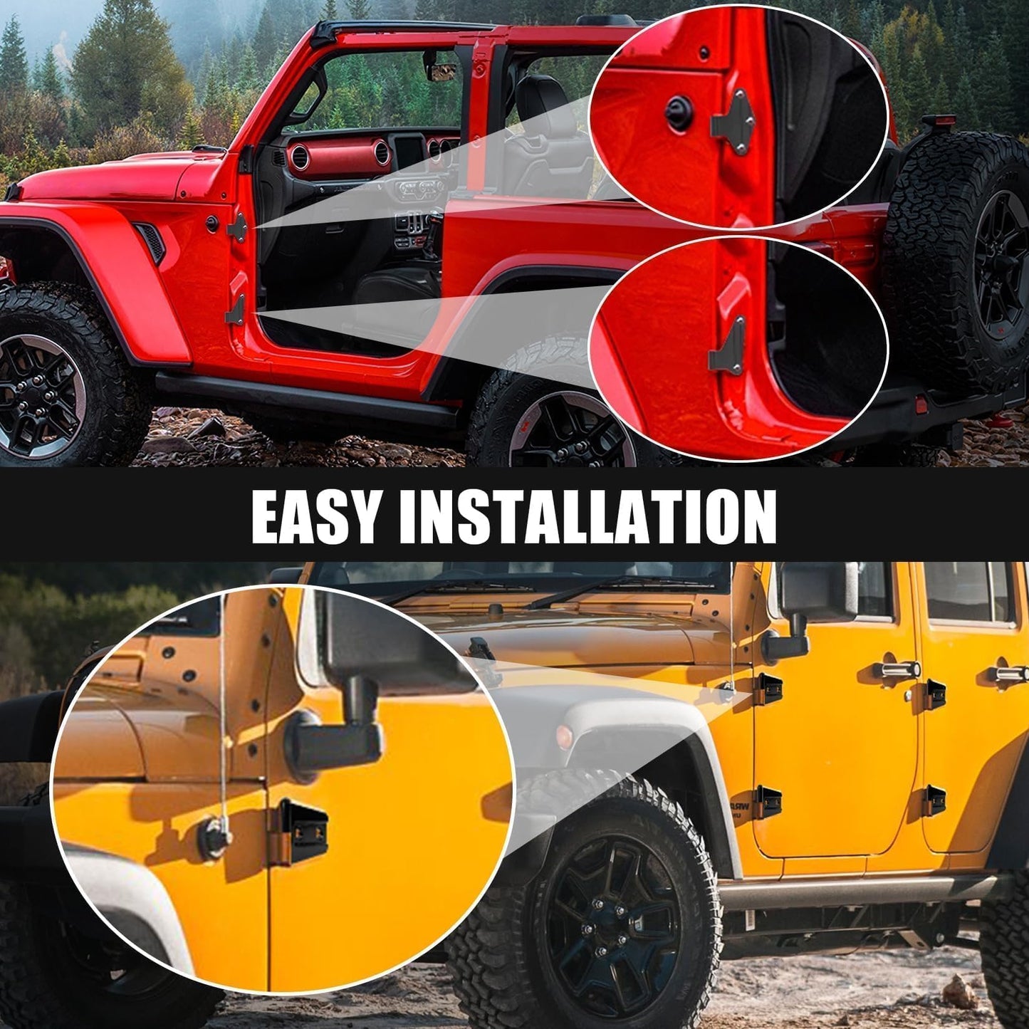 4 Door Hinge Assembly Kits for Jeep Wrangler JK JKU 2007-2018 Unlimited Rubicon Sahara, Inner & Outer Door Hinge Sets Aluminum 16PCS with 32 Screws