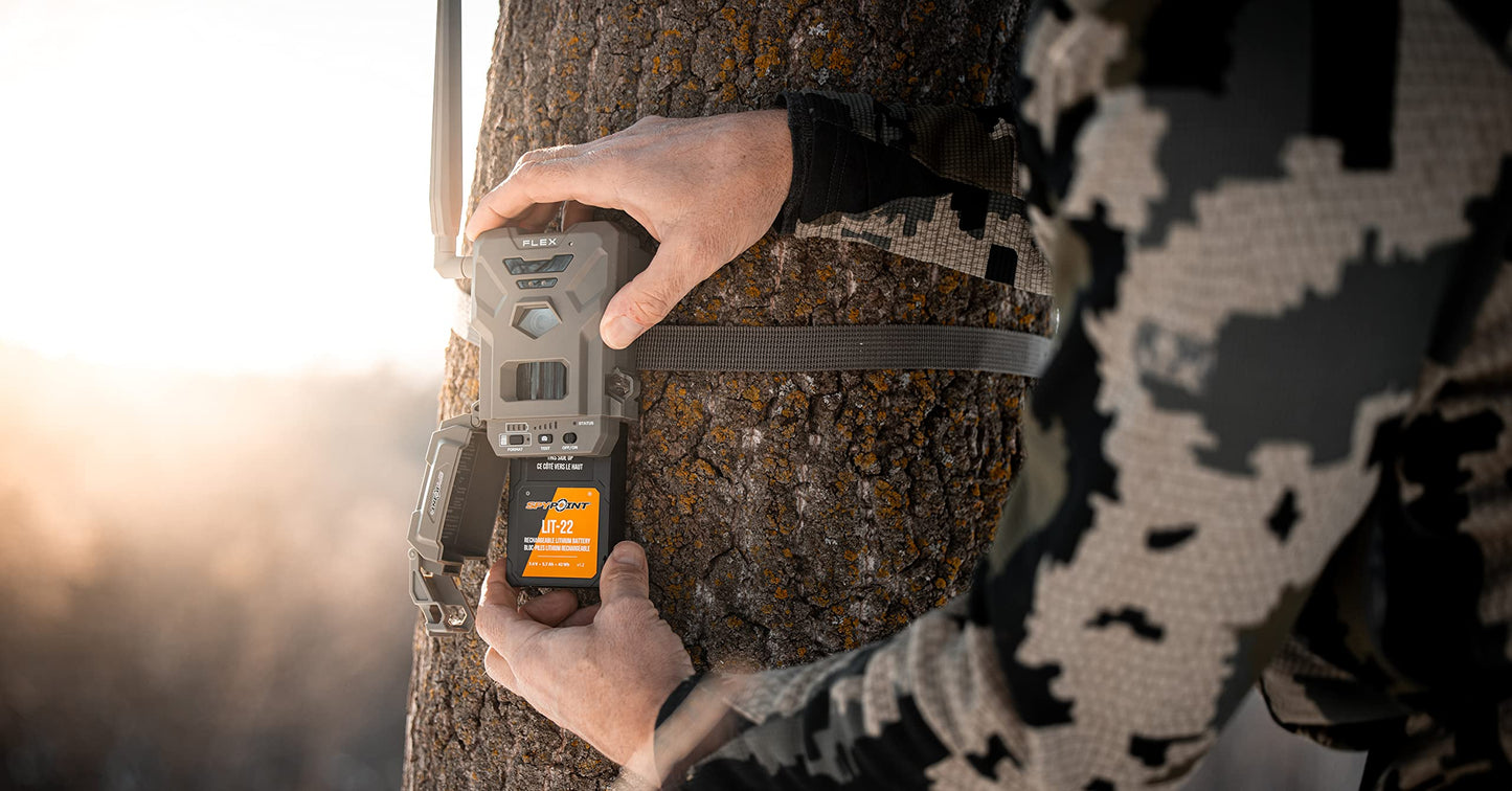 SPYPOINT LIT-22 Rechargeable Lithium Battery Pack (7.4V, 5.4Ah) for Cellular Trail Cameras, Compatible with Flex Series (Flex-M, Flex-S, FLEX-G36, Flex-Plus), Includes AC Charging Cable (Pack of 2)