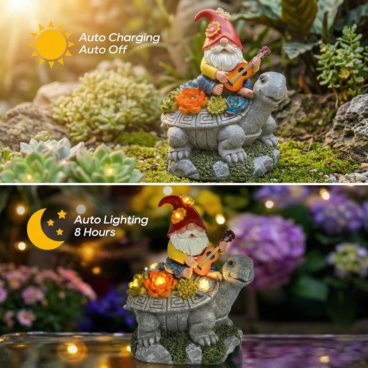 Memeyou Gnome Hide a Key Outside Gnome with Guitar Turtle Garden Decor Outdoor Key Hider Funny Yard Patio Lawn Decorations Solar Figurine Light Ornaments Housewarming for Women Mom Grandma