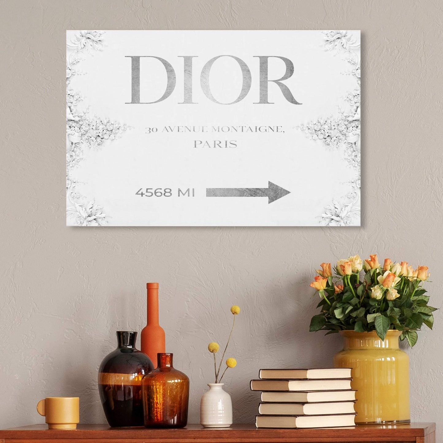 The Oliver Gal Artist Co. Fashion and Glam Wall Art Canvas Prints 'Haute Collection Classic' Road Signs Home Décor, 30" x 20", Gray, White