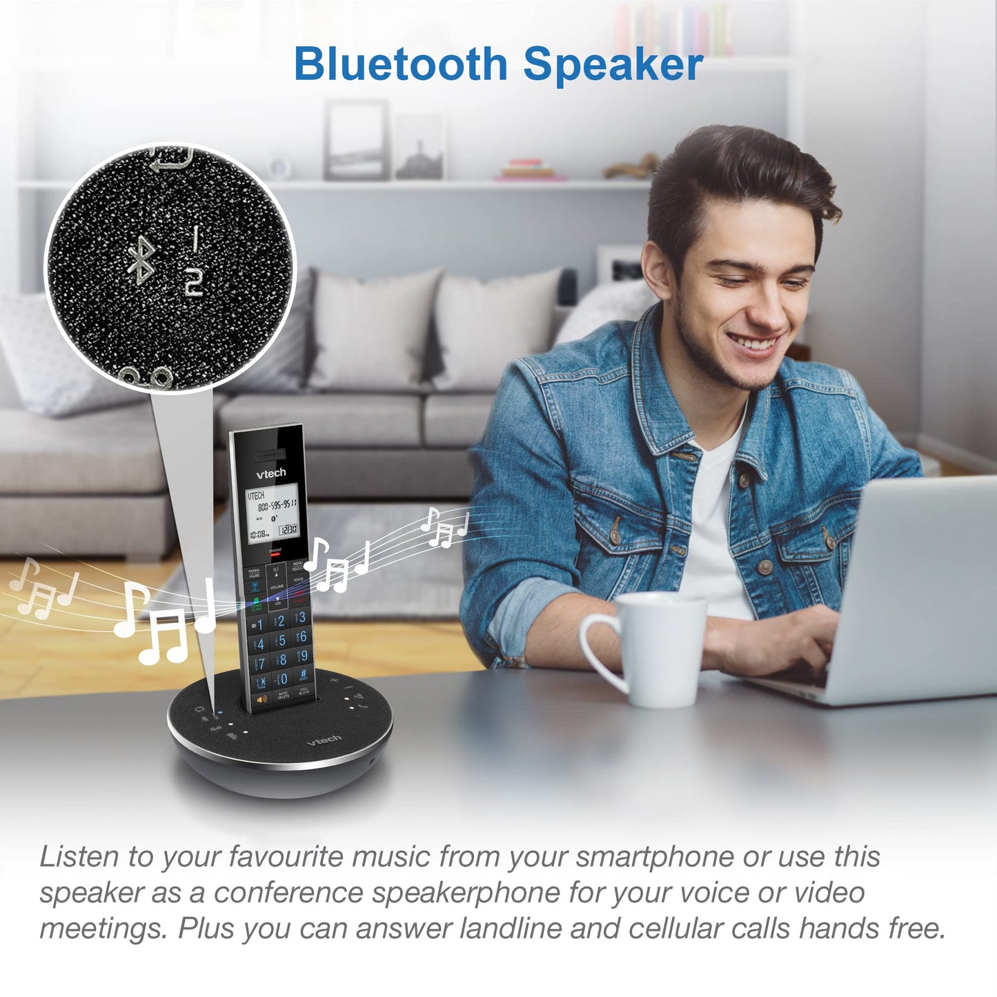 VTech LS6381-2 Bluetooth Speaker with Echo Cancellation, Noise Reduction, Music Streaming, PC/Landline/Cellular Calls, Paired with DECT6.0 Cordless Handset, Answering System, Smart Call Blocker,Black