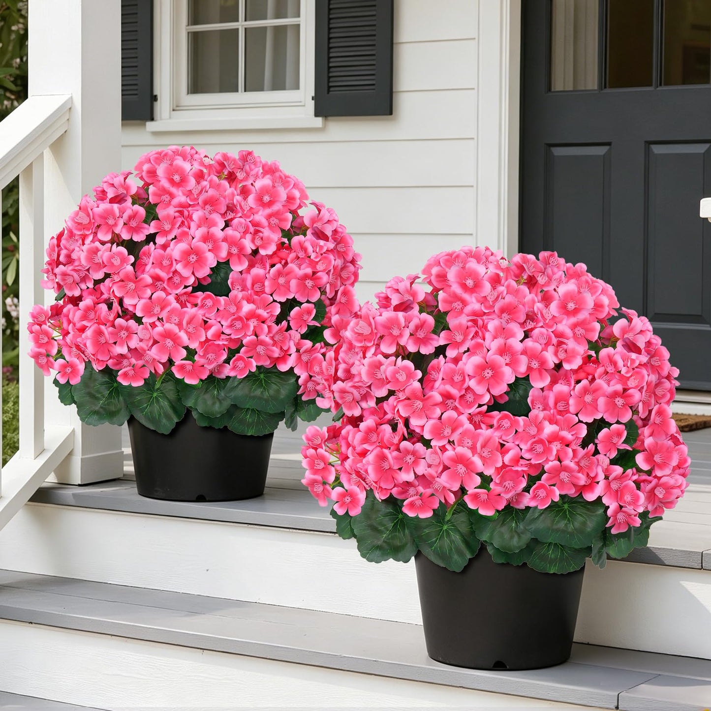 Grooy Artificial Plants Flowers Topiary Ball for Outdoor, 2 Pack Fake Silk Crabapple Flower Plant Bushes, UV Resistant Realistic Plants Shurbs for Outside,Front Porch,Patio,Yard(Pink)