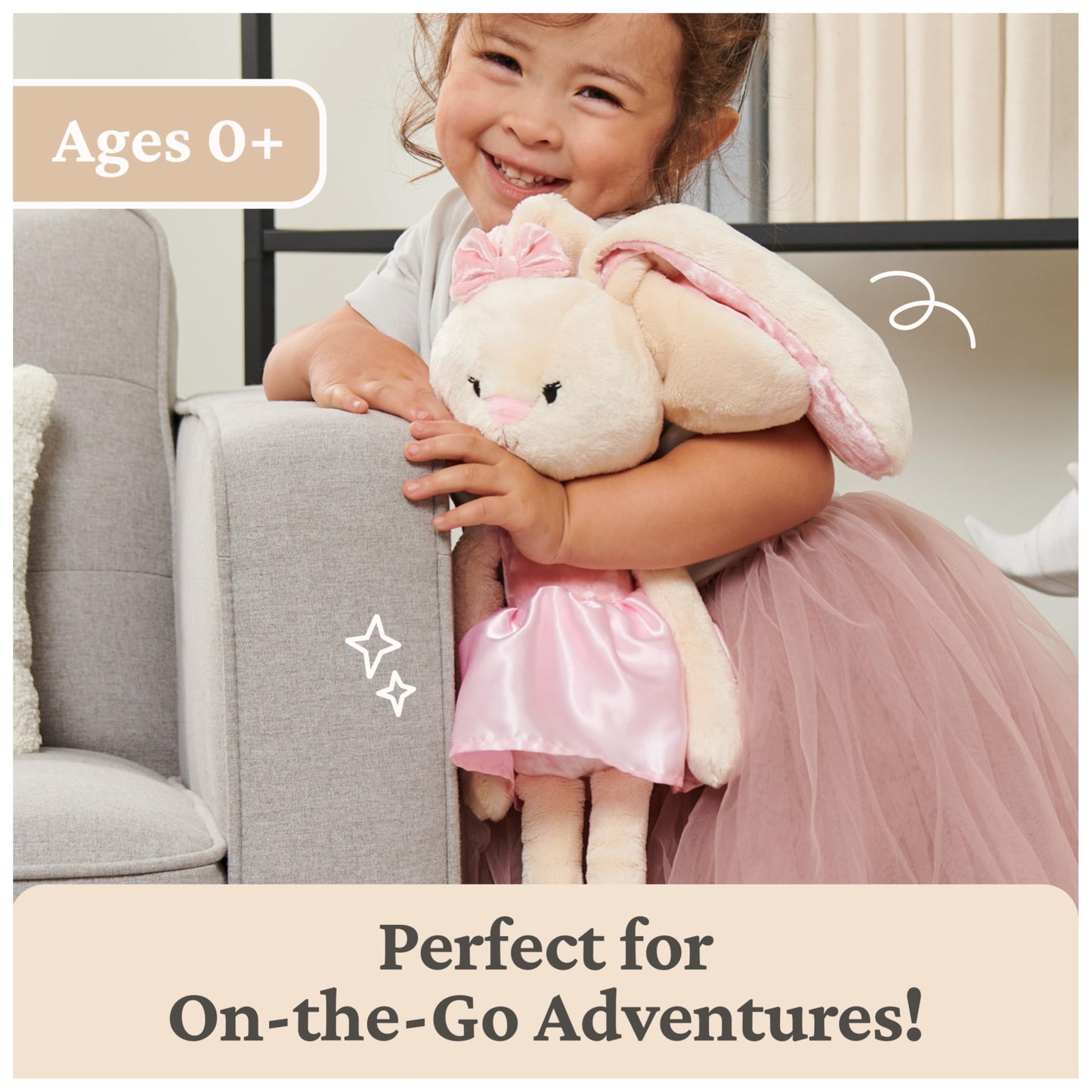 GUND Take-Along Friends Plush, Curtsy Ballerina Bunny, Bunny Stuffed Animal for Ages 1 and Up, Pink, 15"