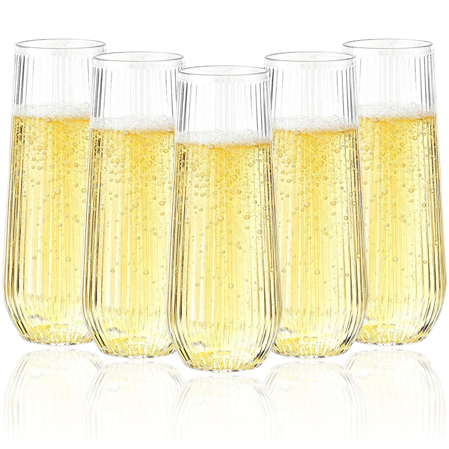Goodluck 48pack Clear Disposable Champagne Flutes，9oz Stemless Champagne Flutes,Stemless Disposable Clear Plastic Toasting Glasses for Weddings, Birthday Parties, Family Gatherings, Bars