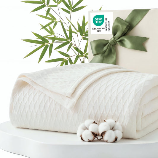 Bedsure Cooling Blanket of Rayon Derived from Bamboo - Lightweight Breathable Cotton Summer Blanket King Size for Hot Sleepers, Luxury Throws for Bed, Couch and Sofa, White, 108x90 Inches