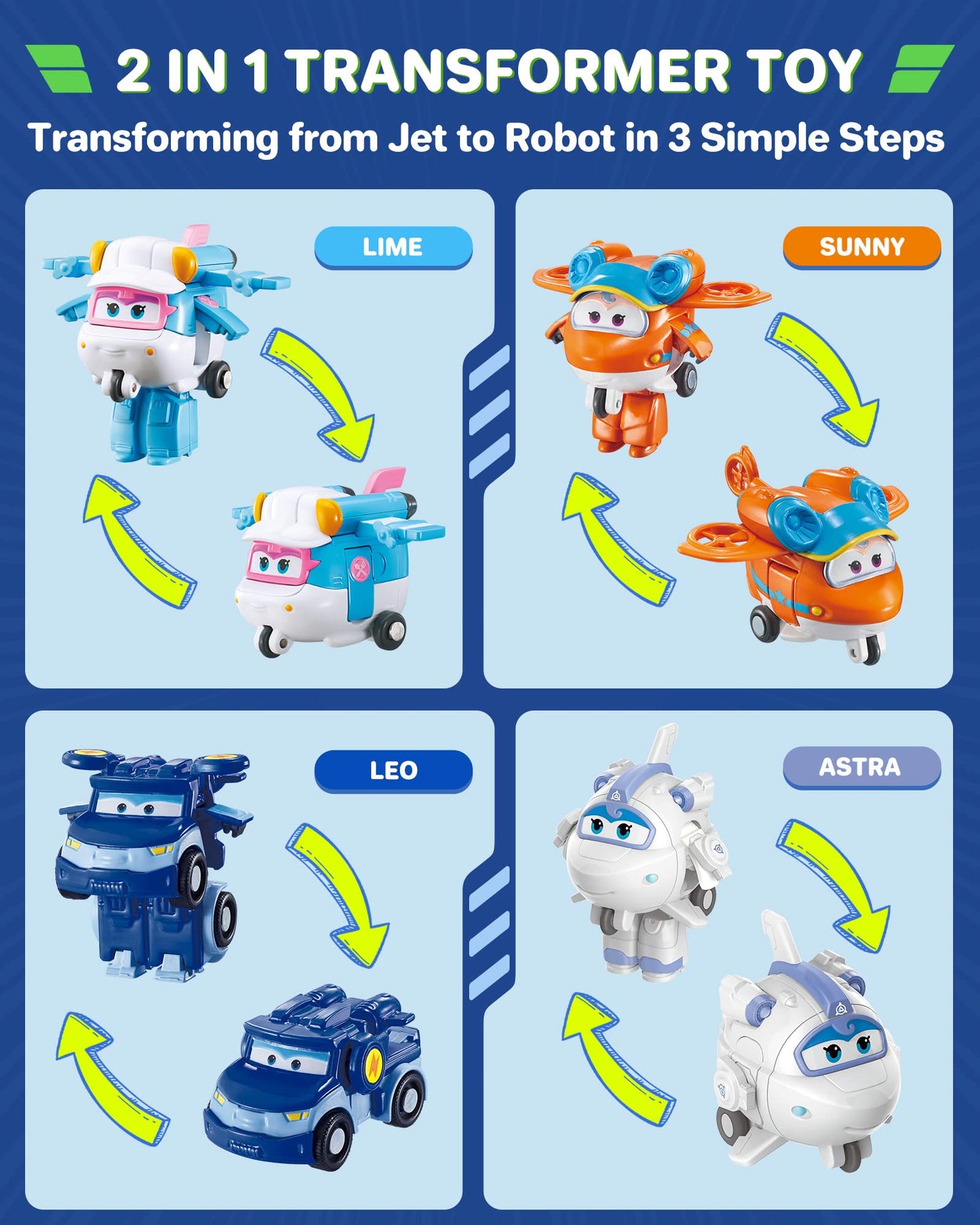 Super Wings Toys, transformable Toys 2 Inch, Mini Action Figures for Kids 3-12 Years Old, Real Mobile Wheels, Birthday Party Supplies for Preschool Boys and Girls, Airplane Toys Playset (15 Packs)