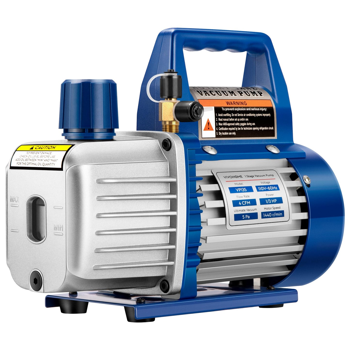 VIVOHOME 110V 1/3 HP 4 CFM Single Stage Rotary Vane HVAC Vacuum Pump with Oil Bottle, Auto AC Vacuum Pump for Automotive Air Conditioner Servicing Resin Degassing