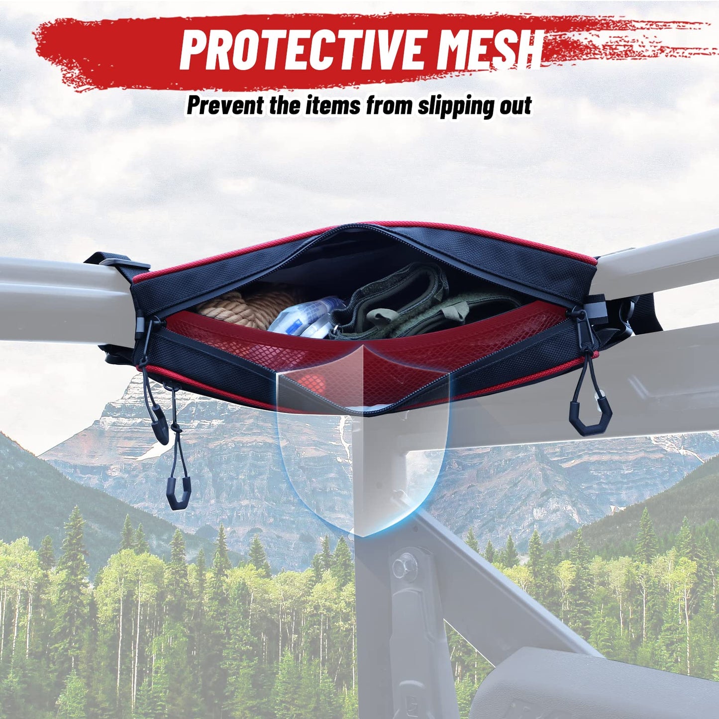 StarknightMT 2 Packs Universal UTV Roof Storage Bag, Triangle Bike Bag Waterproof UTV Overhead Bag Fits 1.75" to 2" Roll Bar Compatible with Can Am X3 Commander Defender, Polaris Ranger RZR