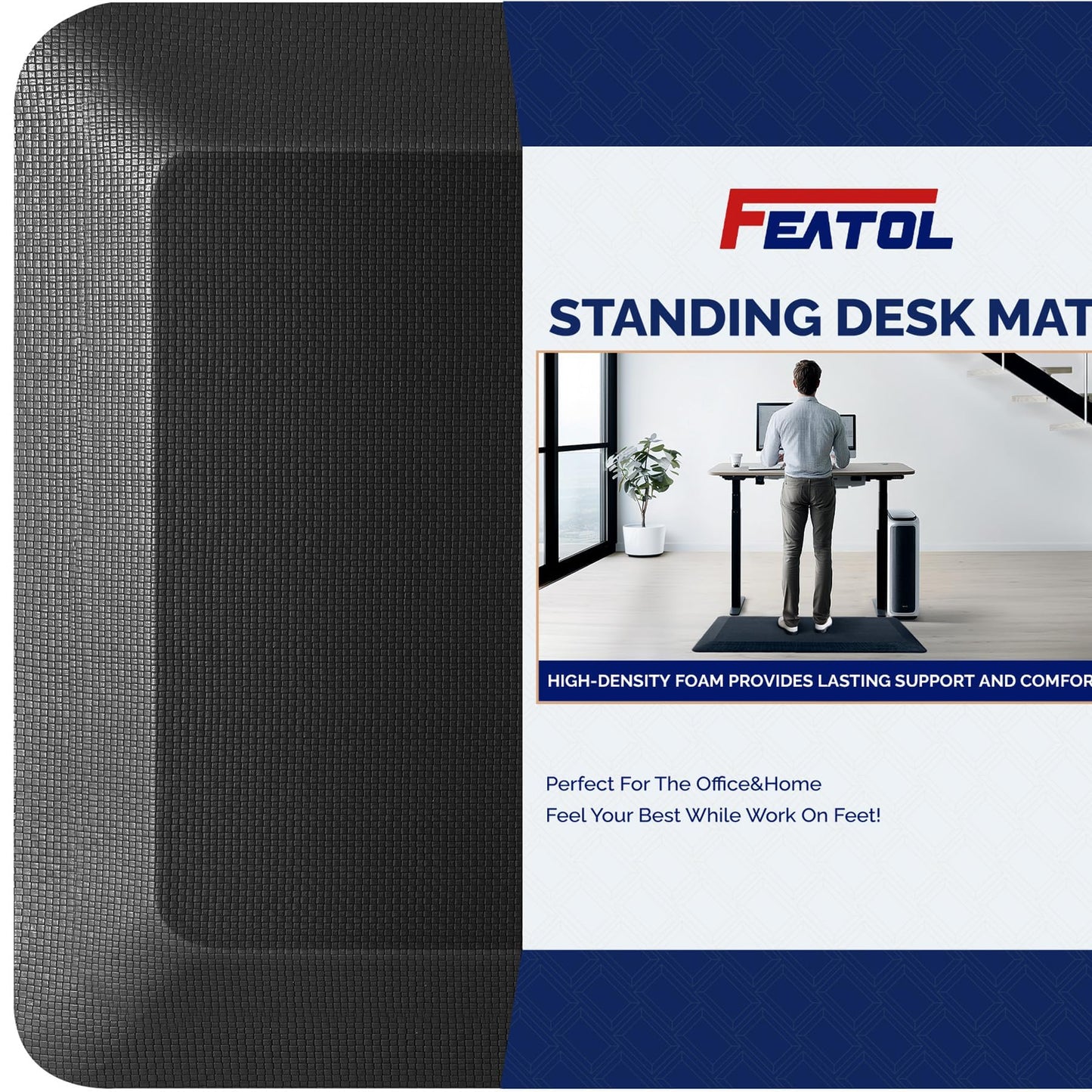 FEATOL Anti Fatigue Mat for Standing, 9/10 Extra Thick Ergonomic Standing Desk Mat, Comfort & Durable Memory Foam Standing Mat at Home,Office All Day (20" x 32", Black, 2PC)