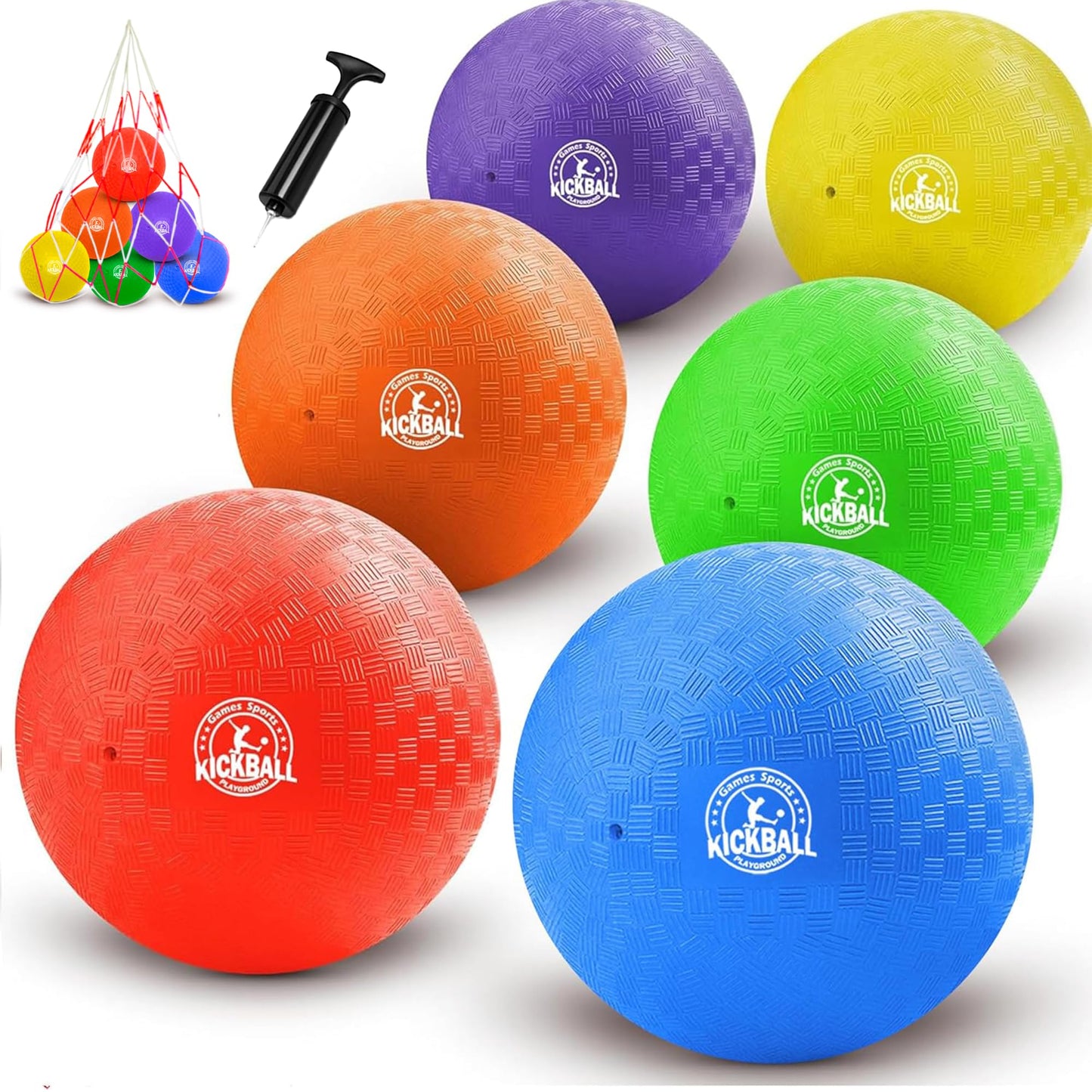 8.5 Inch Kickball Set, Dodgeballs 6 Pack, Playground Balls for Kids&Adults, Bouncy Balls Includes Pump and Storage Bag, Handball for Outdoor & Indoor Games