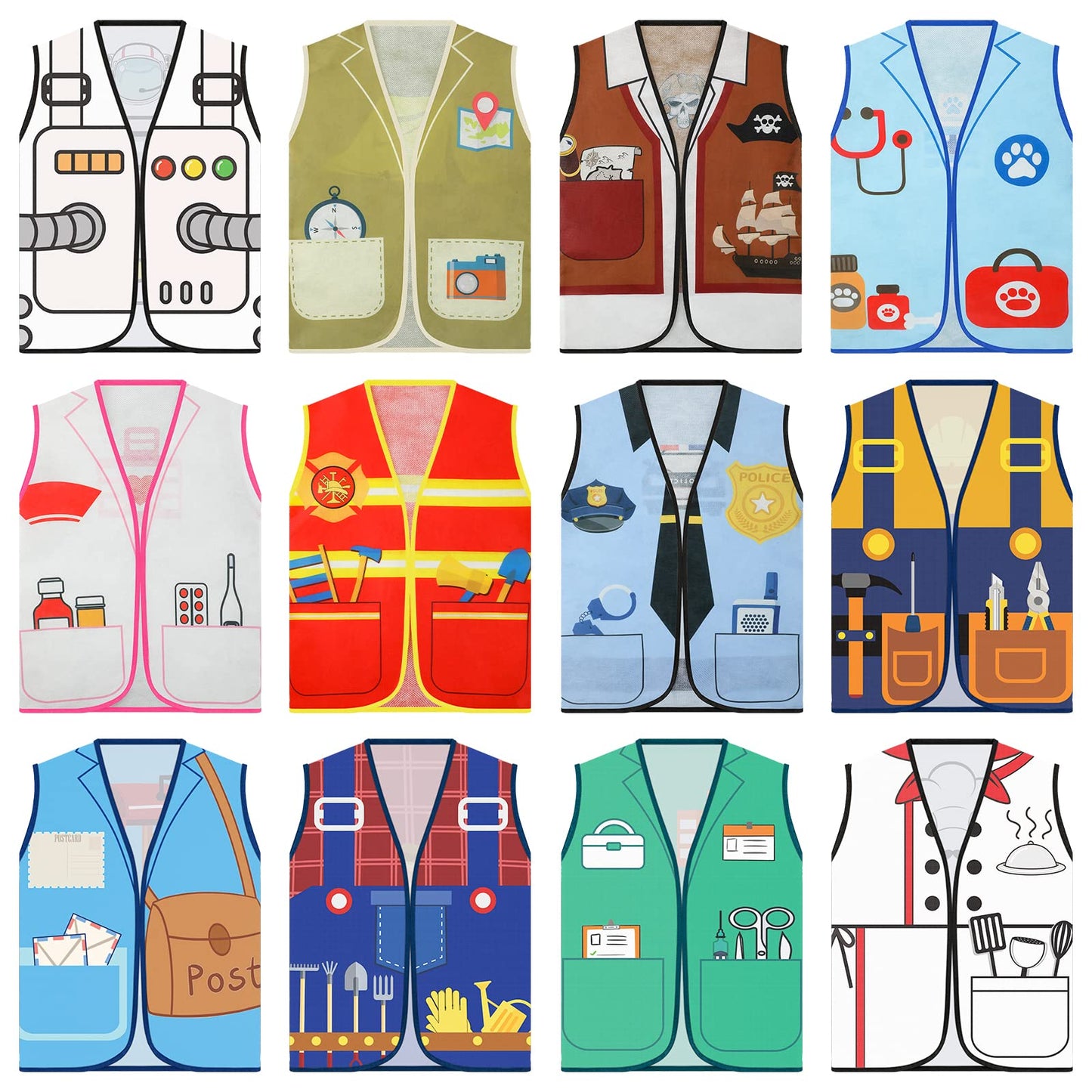 12 Pcs Kids Community Helpers Dress Vest Career Cosplay Cloth Costumes Occupation Costume Toddler Dress Clothes for Kids Dramatic Play Toys for Preschool