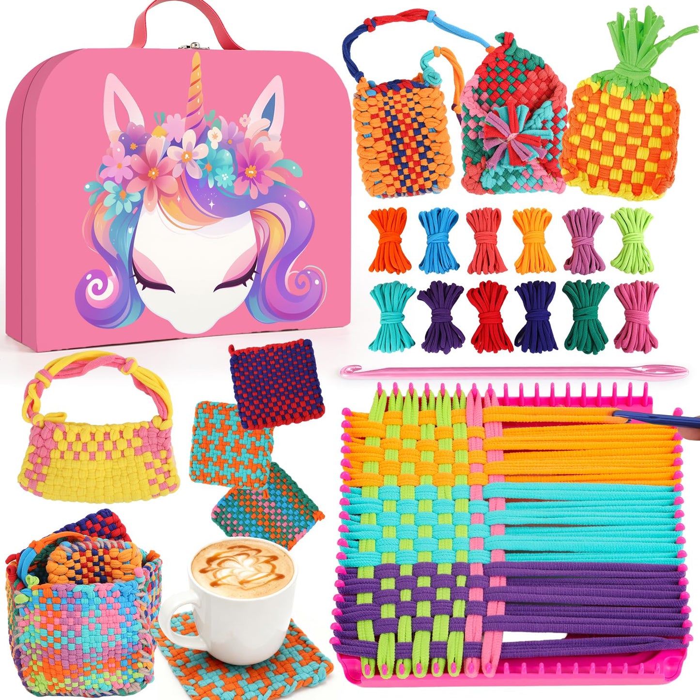 Weaving Loom Kit Toys Gift for Kids and Adults–DIY Arts and Crafts Beginner-Friendly Potholder Loom Kit with Loops Tools Funny Birthday Gift Toys for Girls Ages 5 6 7 8-12 13 Years Old