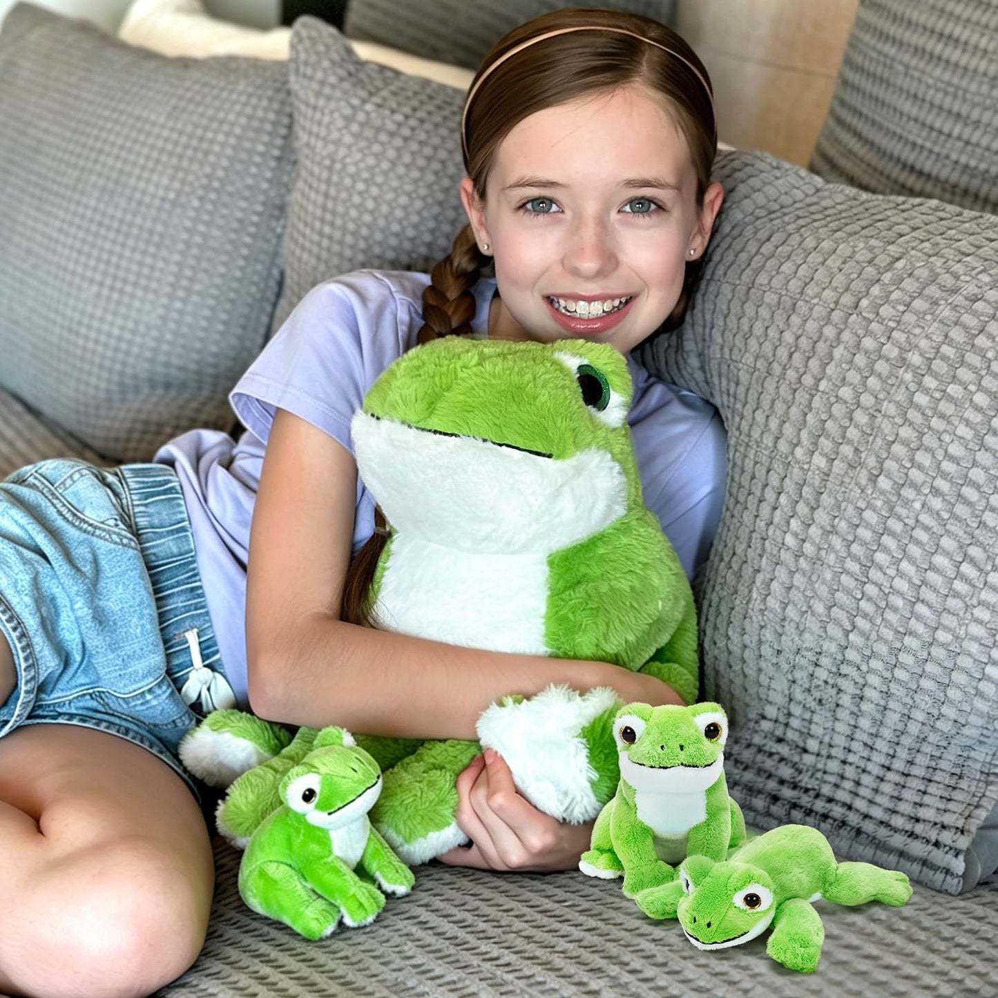 MorisMos Plush Frog and Baby (1 Mommy + 3 Baby) 15.7" Green Frog Plush Set Ultra Soft Cuddly Birthday & Christmas Toddler Kids Boys Girls