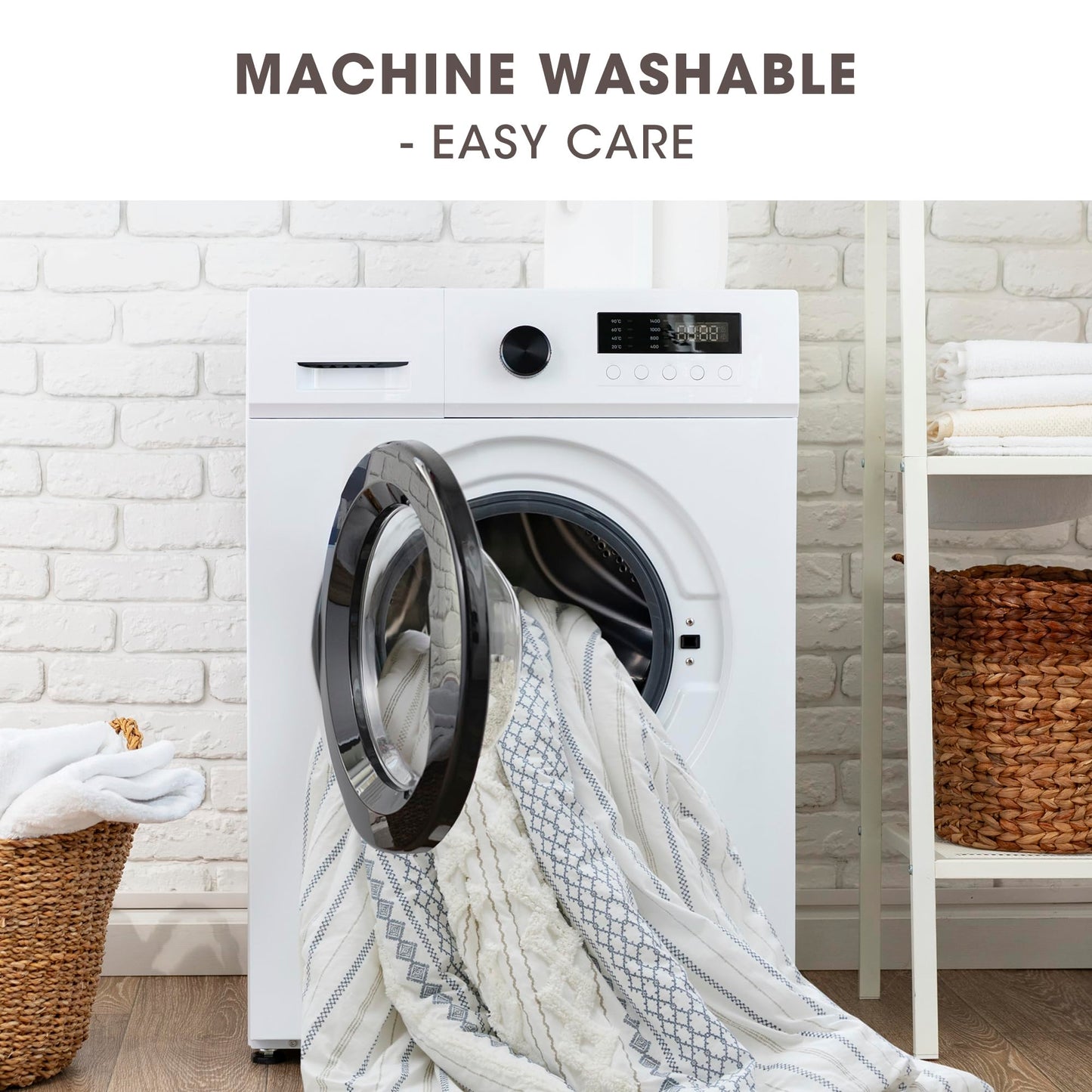 Ink+Ivy Tufted Chenille 100% Cotton Shower Curtains Machine Washable, Modern Home Bathroom Décor Bathtub Privacy Screen, 72" W x 72" L, White/Navy