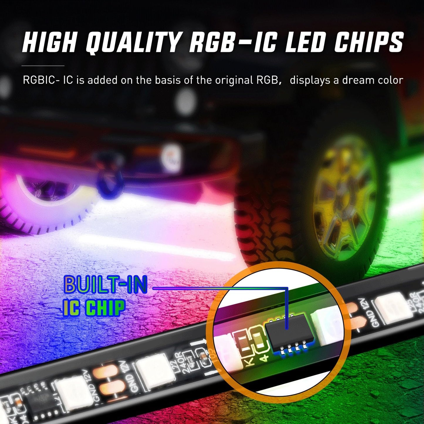 Nilight 4Pcs Car Underglow Neon Accent Strip Lights 256 LEDs RGBIC Multi Color DIY Sound Active Function Music Mode with APP Control and Remote Control Underbody Light Strips, 2 Years Warranty