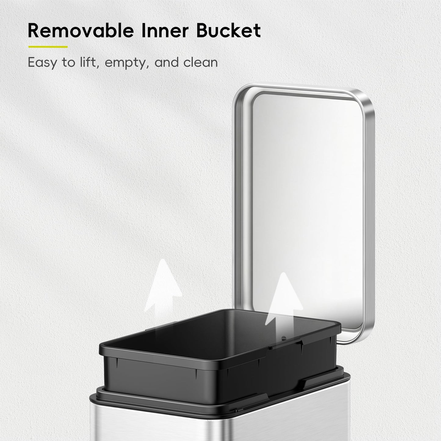 EKO Small Bathroom Trash Can with Lid Soft Close, Step Pedal, 10 Liter / 2.6 Gallon Stainless Steel Garbage Can with Removable Inner Bucket, Anti-Fingerprint Finish (Silver)