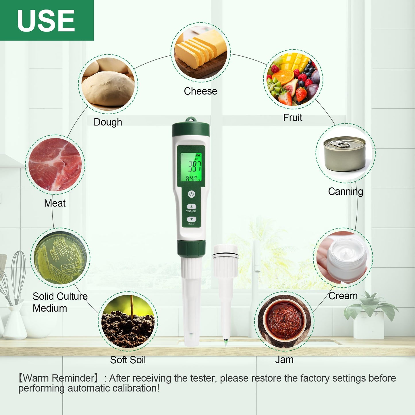 RAINLEOTI Digital pH Meter for Food, Food pH Tester with 2 pH Probe for Fermented Foods Dough