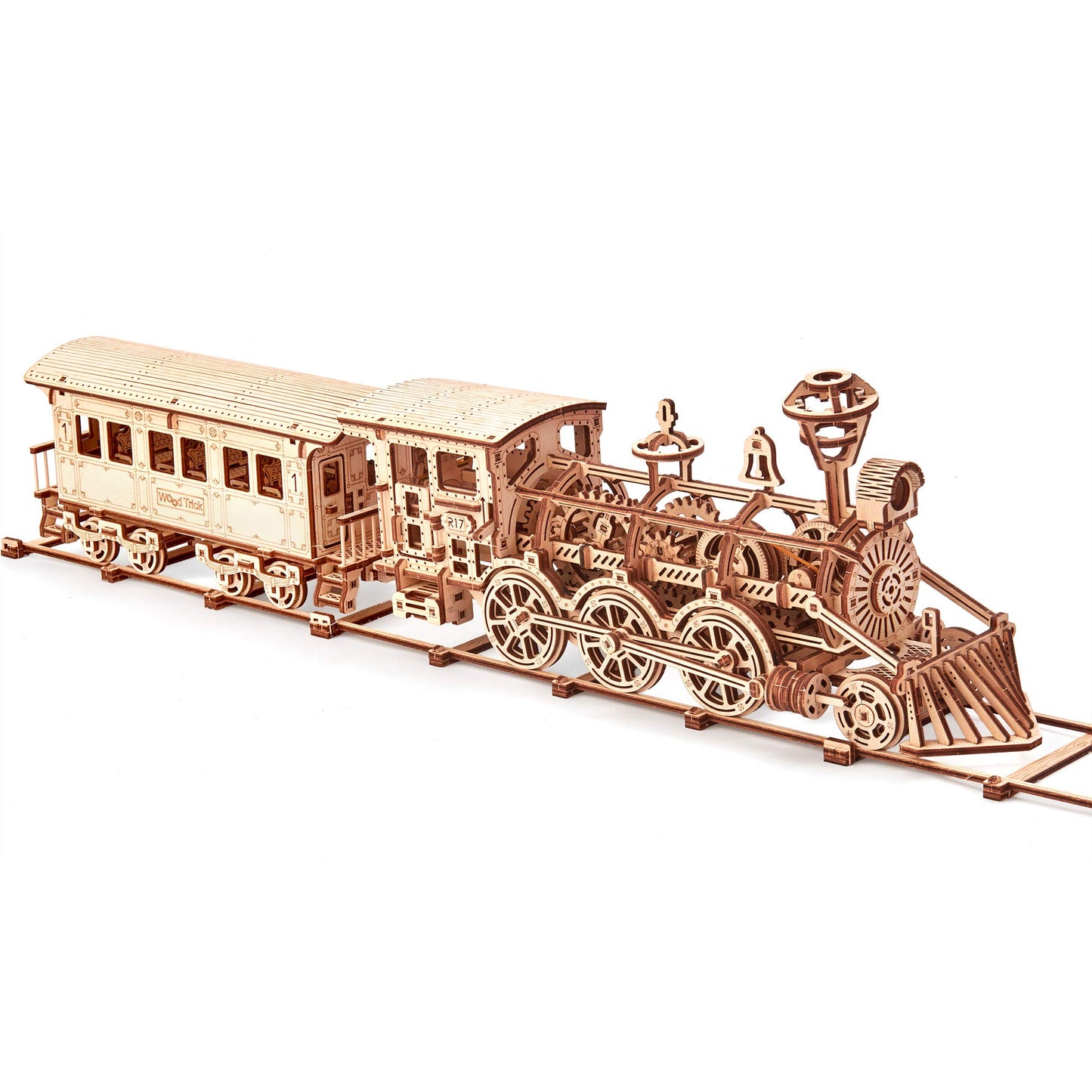Wood Trick Wooden Train Toy Set with Railway - Mechanical Locomotive Train Model Kit - 3D Wooden Puzzle Puzzle for Adults and Kids, Best DIY Toy